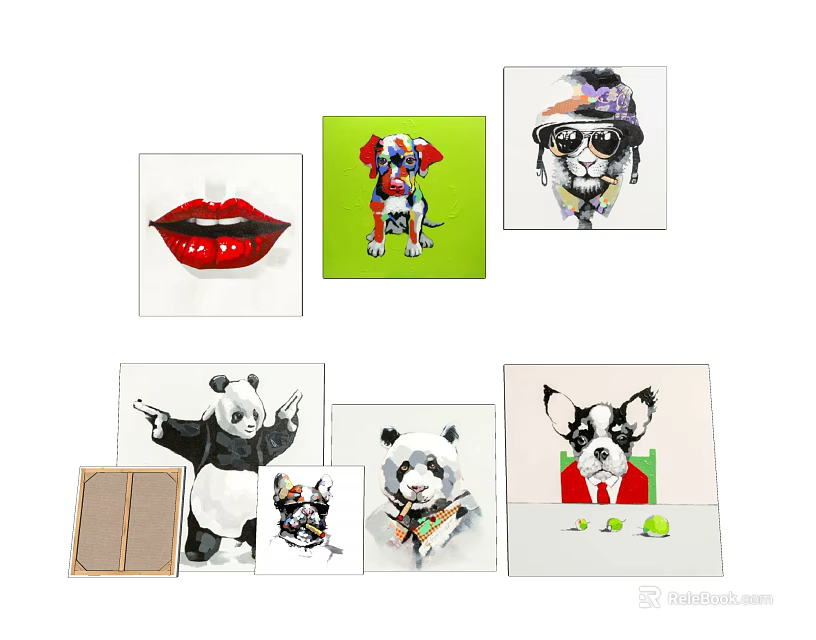 Colorful Animal Paintings With Panda Dog Lion And Artistic Designs 3d model 