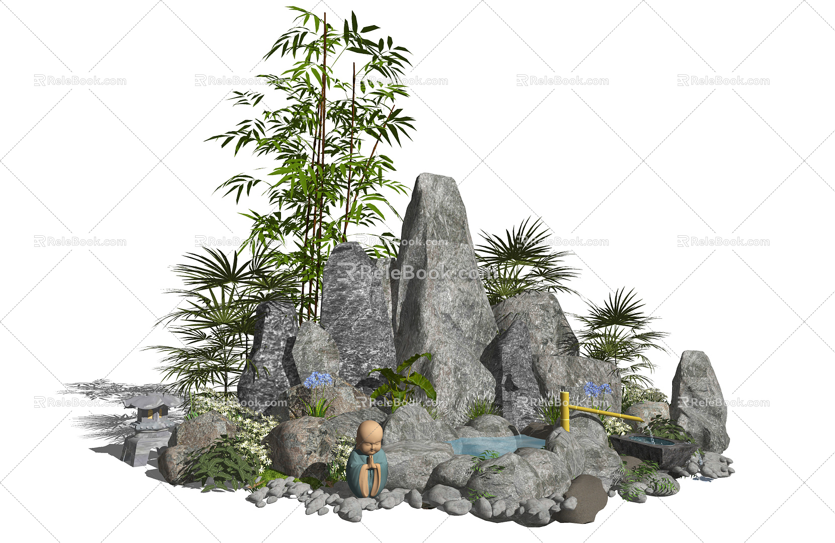 New Chinese style landscape sketch rockery waterscape courtyard landscape plant stone model