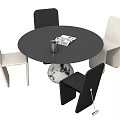 Modern Dining Table Set with Round Black Tabletop Black Beige Chairs and Globe Shaped Base 3d model