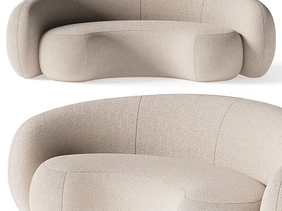 Modern Beige Multi Seater Sofa With Curved Design And Comfortable Fabric 3d model
