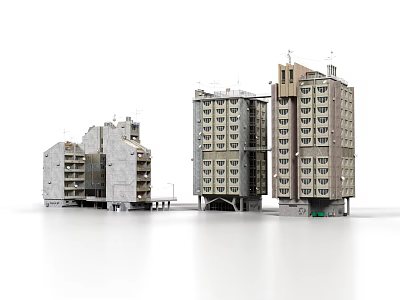 Modern Industrial Style Residential Buildings With Grey Exterior Multiple Windows Balconies And Different Architectural Designs 3d model
