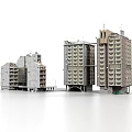 Modern Industrial Style Residential Buildings With Grey Exterior Multiple Windows Balconies And Different Architectural Designs
