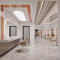 Modern Beauty and Hair Salon Interior with Styling Chairs Mirrors and Reception Desk