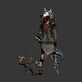 Game And Movie Wolf Like Characters With Blue Ears Tail Decorated Outfits And Small Companion