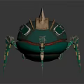 Green Mechanical Creature With Brown Top And Leg Like Metallic Structures 3d model