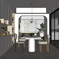 Minimalist Living and Dining Area With Beige Sofa Coffee Table Pendant Light And Decorative Paintings