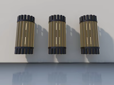 Modern Hinged Door With Gold And Black Cylindrical Decorative Panels On White Wall 3d model