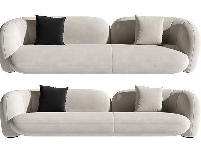 Elegant Beige Two Seater Sofa with Black and Beige Accent Pillows 3d model