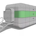 Gray Modular Building Unit With Green Stripe Door And Staircase Structure