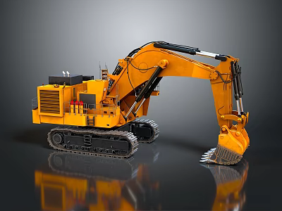 Yellow Crawler Type Heavy Duty Utility Vehicle With Mechanical Arm And Bucket 3d model