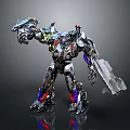 Detailed 3D Mechanical Robot Character With Silver Armor Red Blue Accents And Weapon Standing