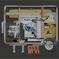 Portable Yellow Generator With Metal Frame And Red Bricks On Black Surface 3d model