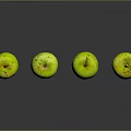 Four Fresh Green Apples With Small Spots On Black Background With Reflections