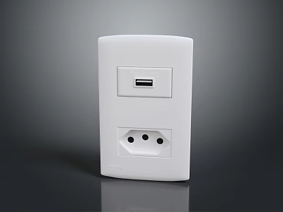 White Modern Home Wall Socket With USB Port And Three Pin Socket For Daily Use 3d model