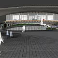 Modern Garden Landscape With Plaza Fountains Greenery And Pedestrian Walkway