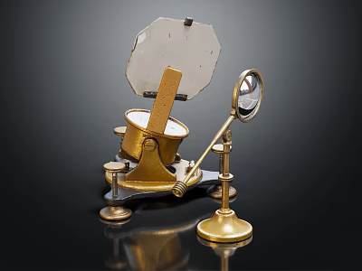 Vintage Golden Metal Hardware Tool With Precision Stand Scale Plate And Optical Mirror 3d model