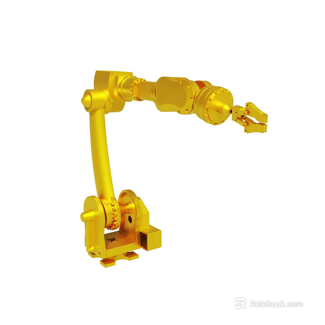 Golden Industrial Robotic Arm With Mechanical Joints And Gripper Structure 3d model
