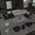 Modern Gray Sofa And Marble Coffee Table Set With Accent Chairs Rug And Green Plant