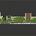 3D Architectural Model of Urban Complex With Buildings Greenery and Central Plaza