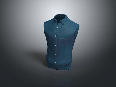 Dark Blue Collared Shirt On Mannequin With Buttoned Front And Chest Pocket 3d model