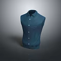 Dark Blue Collared Shirt On Mannequin With Buttoned Front And Chest Pocket