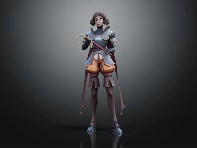 Fantasy Warrior Girl in Armor and Mythical Creature 3D Model with Hook Weapon 3d model