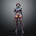 Fantasy Warrior Girl in Armor and Mythical Creature 3D Model with Hook Weapon