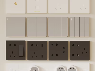 Modern Home Switch Panels in White Gray Black with Socket and Toggle Designs 3d model