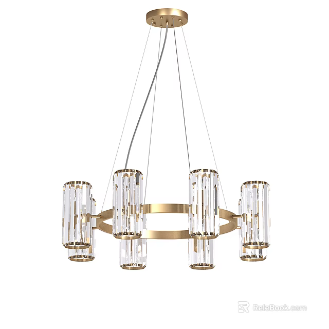 Modern Gold Crystal Chandelier With Round Frame And Elegant Glass Pillar Tubes 3d model 