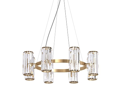 Modern Gold Crystal Chandelier With Round Frame And Elegant Glass Pillar Tubes 3d model