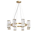 Modern Gold Crystal Chandelier With Round Frame And Elegant Glass Pillar Tubes