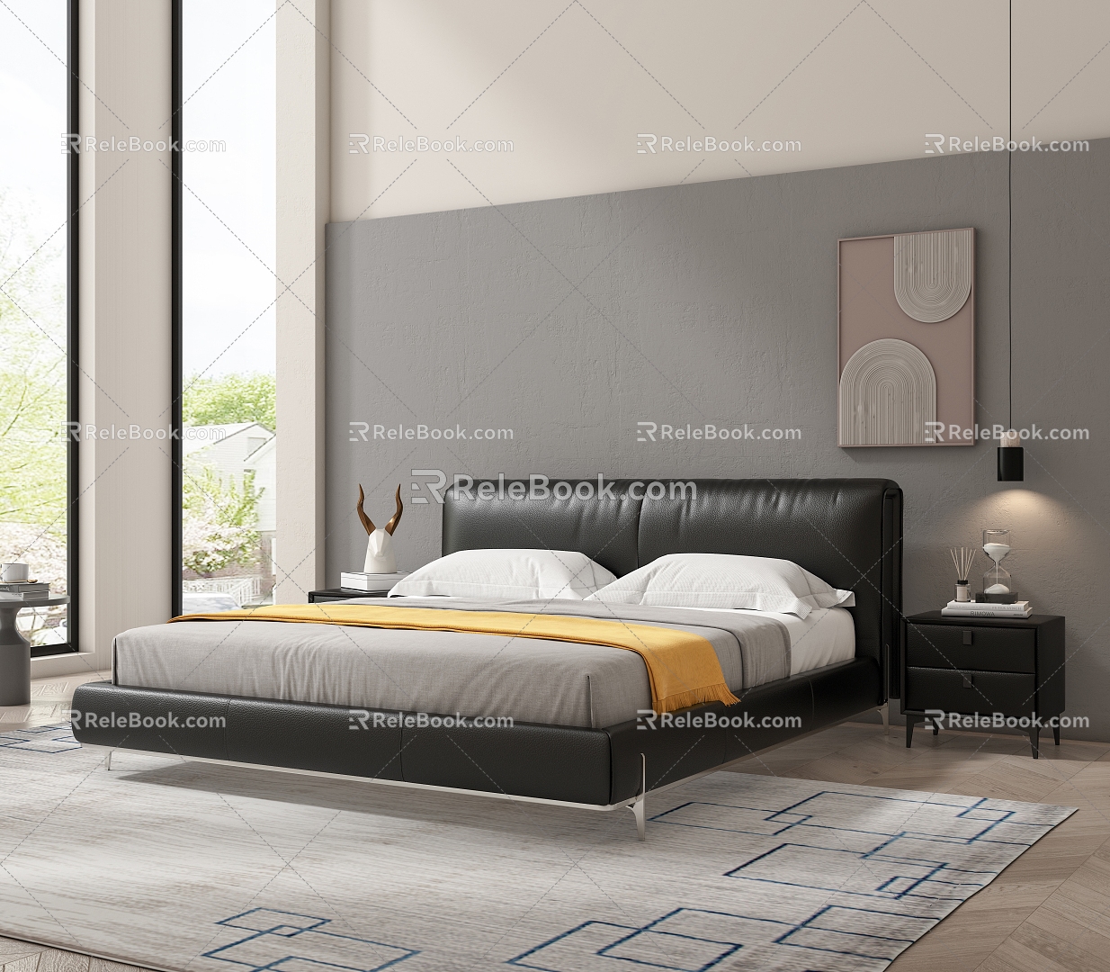 Modern Minimalist Home Bedroom Master Bedroom Double Bed Bedroom Bedding Hanging Picture 3d model