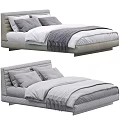 Modern Double Bed with Gray Upholstered Headboard White Gray Pillows and Gray Throw Blanket