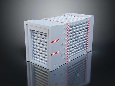 Decorative Ornament Set With Gray Metal Grid Design And Red White Straps On Reflective Surface 3d model