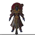 Man Wearing Ornate Armor With Blue Skin Helmet Decorative Sword And Robe
