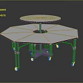 Modular Dining Table Set with Round and Octagonal Tabletops Purple Legs on Wheels