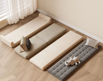 Cozy Floor Mattresses With Pillows And Plush Toy 3d model