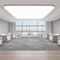 Hotel Public Lounge Featuring Modern Design White Sofas Large Windows And Gray Carpet 3d model