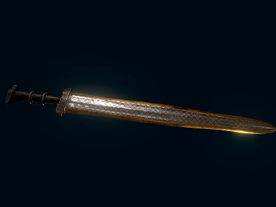 Medieval Sword With Patterned Steel Blade And Decorative Hilt Shiny Finish Dark Background 3d model