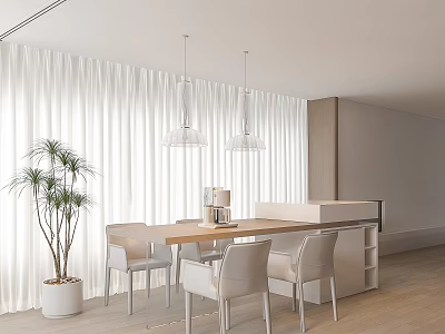 Restaurant Cream Style Restaurant Nordic Restaurant Dining Table and Chair Glass Cabinet Wine Cabinet Chandelier Bookcase 3d model