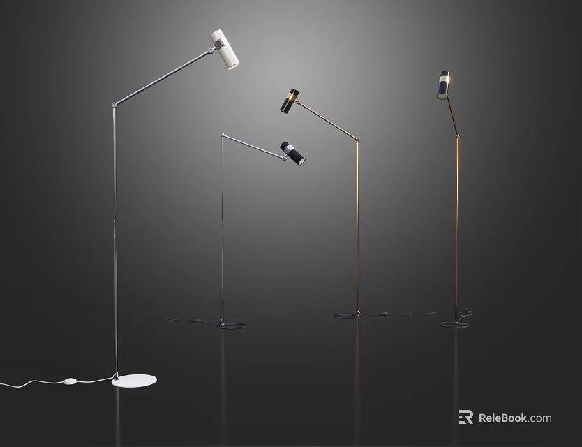 Modern Floor Lamps With Adjustable Arms And Sleek Metal Stands For Living Room Decor 3d model 