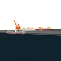Port Scenery with Yellow Cranes Red and Blue Containers Water Surface and Shore