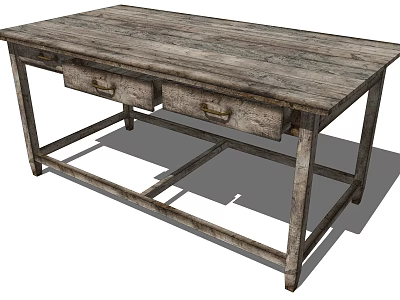 Vintage Rustic Wooden Desk With Two Drawers And Solid Wood Structure 3d model