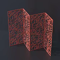 Red Decorative Folding Room Divider With Intricate Rose Laser Cut Design 3d model
