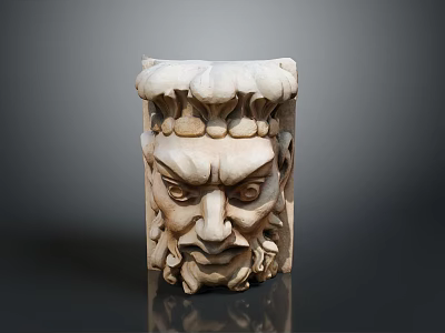 Classical Stone Architectural Decorative Element With Intricate Face Carving And Ornate Top Design 3d model