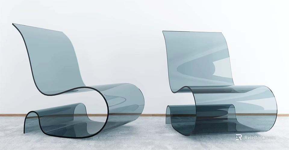 Transparent Leisure Chairs With Modern Curved Acrylic Design For Contemporary Living Spaces 3d model 