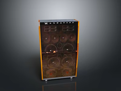 Modern Computer Case With Orange Frame Black Panel And Circular Vents On Wheels 3d model