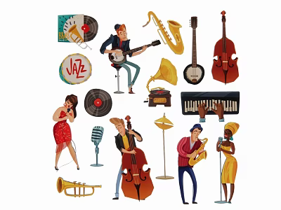 Decorative Jazz Themed Musical Wall Hangings With Instruments And Musician Art Designs 3d model