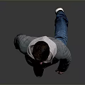 Gray Hooded Jacket And Blue Jeans On Man Walking Against Gray Background