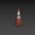 Orange And White Striped Traffic Cone With Concrete Base 3D Rendering 3d model